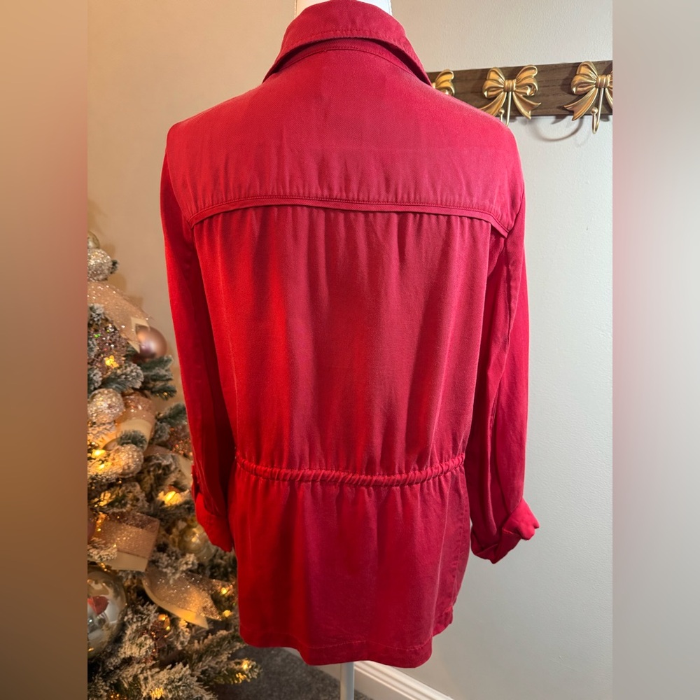 Peck & Peck Red Lyocell Zip Front Utility Jacket Medium - Picture 3 of 4